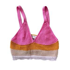 Y2K Crochet Crop Top Multicolor Size XS Babydoll Halter Boho Hippie